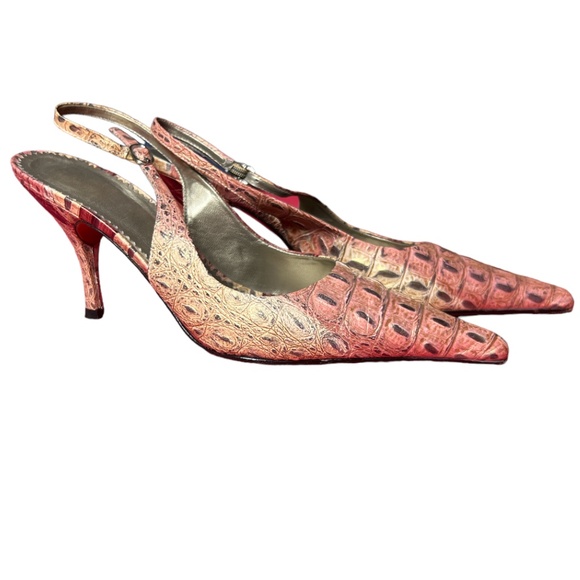 Mikala Camelia Brazil Pointed Toe Textured Leather Wedges Heels Neutral - Picture 2 of 5